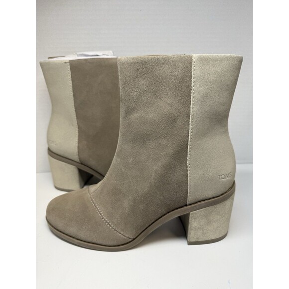 Tom’s Evelyn Suede Heeled Booties Dune Suede Metallic Suede Sz 7 New - Picture 2 of 8